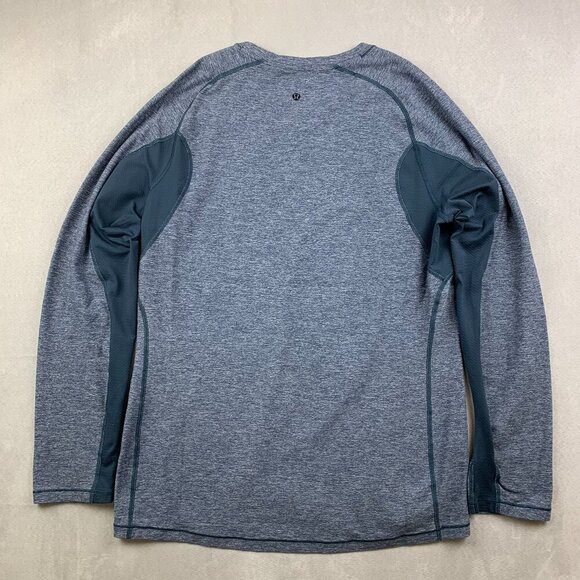 Lululemon Mens Shirt Medium Blue Heather Crewneck Blaze Long Sleeve Running - Picture 6 of 8